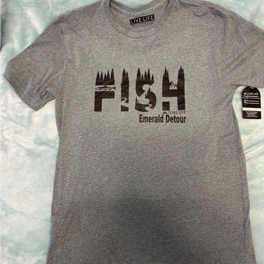 Live Life Graphic T-Shirt in Grey/green Unisex